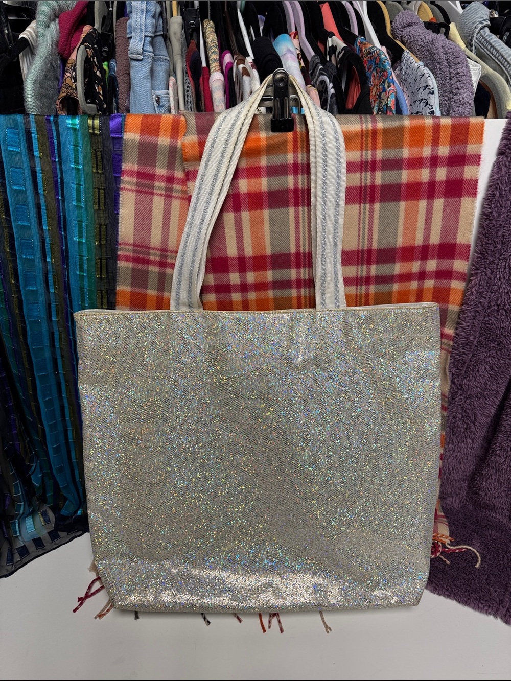 Sparkle Silver Rainbow Glitter Tote Bag